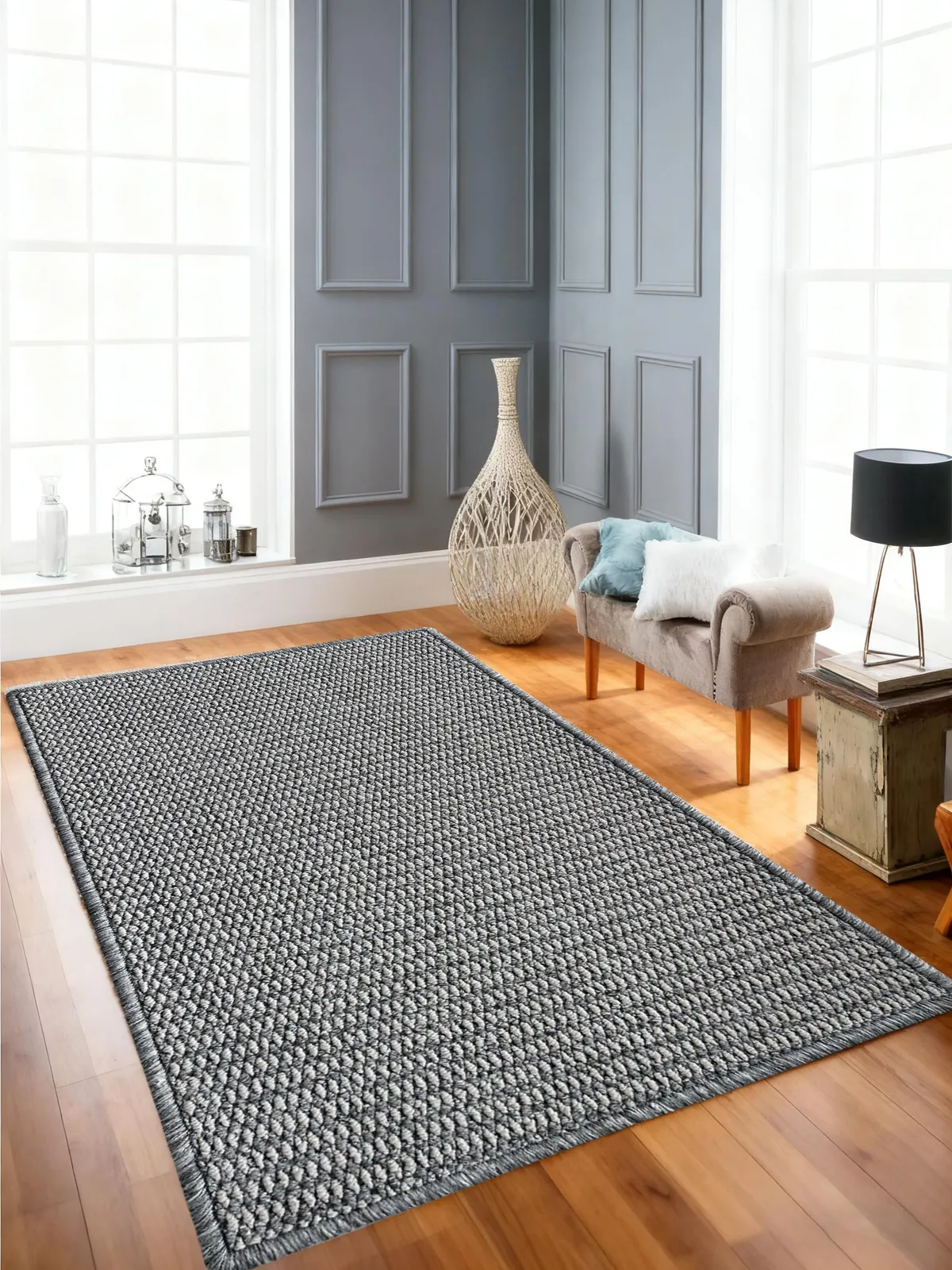 Alfombra Simil Yute Color Gris Oscuro y Claro 200×290 cm