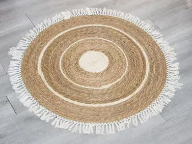 Alfombra de Fibras Naturales Bitono con Flecos de Algodon 100 cm