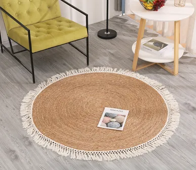 Alfombra de Fibras Naturales Beige con Flecos de Algodon 100 cm