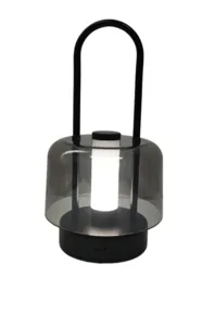 Lampara "Farol" LED 3 Tonos, Tactil USB Recargable Color Negro con Tulipa de Acrilico 13×25 cm