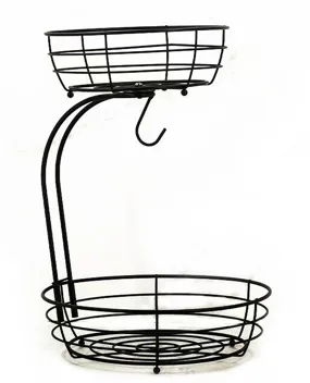 Frutera Dos Niveles con Soporte para Banana de Hierro Negro 42×28 cm