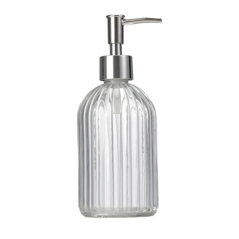 Dispenser de Vidrio Diseño Acanalado 400Ml Tapa Plateada