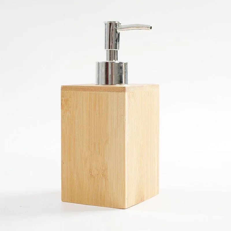 Imagen de Dispenser de Bambú Cuadrado Tapa Plateada 400 Ml