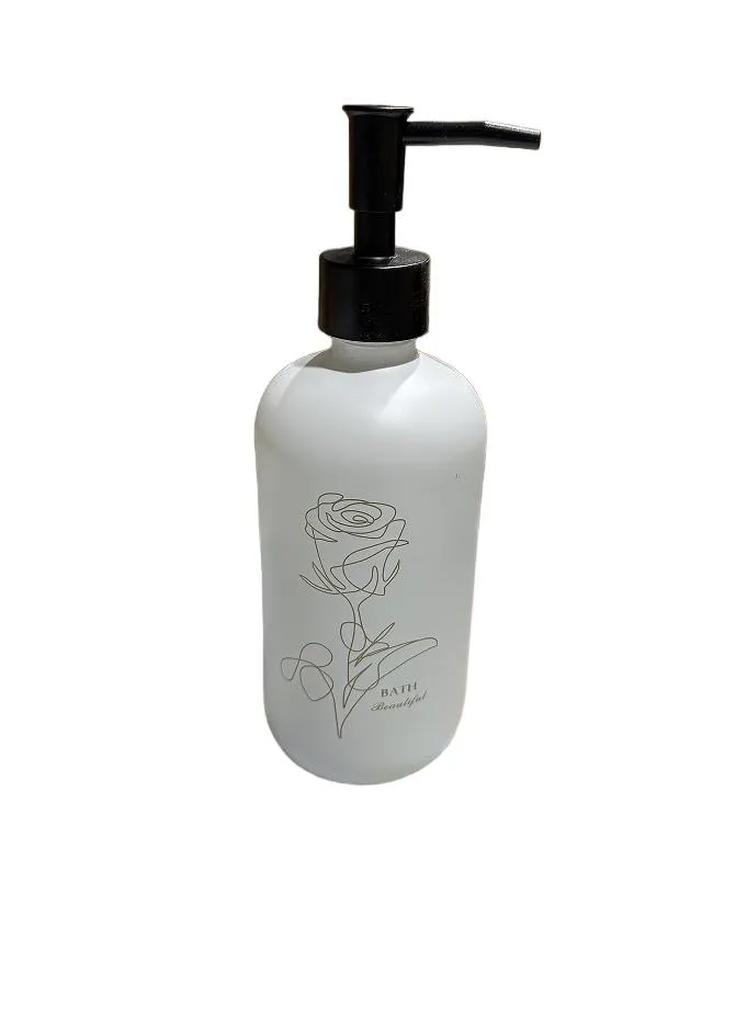 Dispenser de Vidrio Blanco Diseño con Flores 400Ml Tapa Plateada