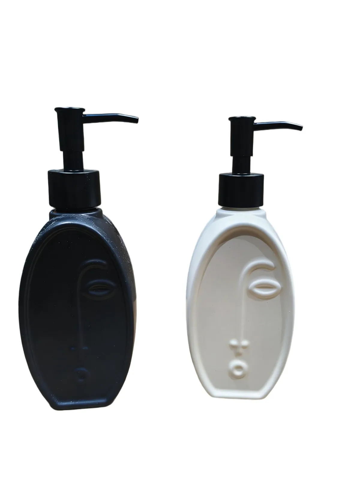 Dispenser de Ceramica "Rostro" Negro o Blanco 400Ml Tapa Negra