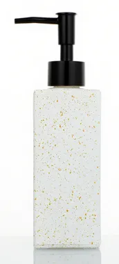 Dispenser de Vidrio Blanco Mate con Dorado 300Ml Tapa Negra