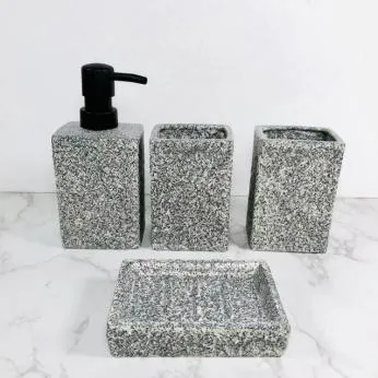 Set Baño X 4 Dispenser Doble Vaso Jabonera de Ceraramica Granito Rectangular 300Ml