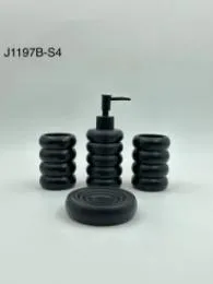 Set Baño X 4 Dispenser Vaso Jabonera de Ceraramica Negro "Orbita" 300Ml