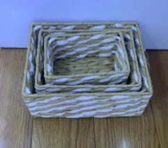 Set X 3 Cestos de Fibra Tejida Bitono 26×20×12 cm - 22×16×10 cm - 18×12×9 cm