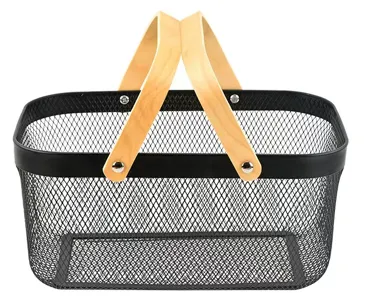 Canasto de Hierro con Manijas de Madera 39.5×24.5×18 cm