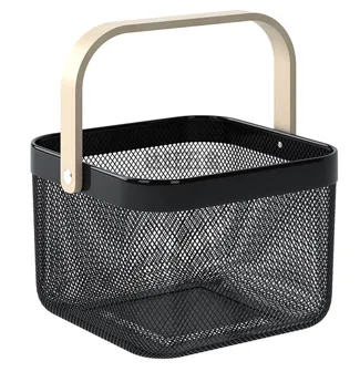 Canasto de Hierro con Manija Madera 24×24×17.5 cm