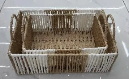 Set X 2 Cestos de Fibras Tejidas (Beige y Blanco) 30×20×10 cm - 25×16×9 cm