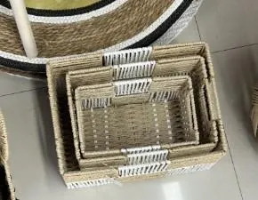 Set X 3 Cestos de Fibras Tejidas (Beige y Blanco) 36×26×18 cm - 31×21×16 cm - 25×16×14 cm