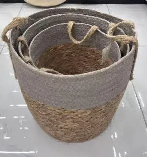 Set X 3 Cestos de Fibras Naturales (Beige y Gris) 32×32 cm - 30×28 cm - 27×24 cm