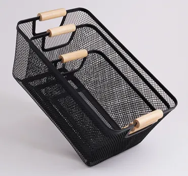 Set X3 Canastos de Hierro con Manijas de Madera 36×22×16.5 cm - 31×21×13.5 cm - 24.5×17.5×11 cm