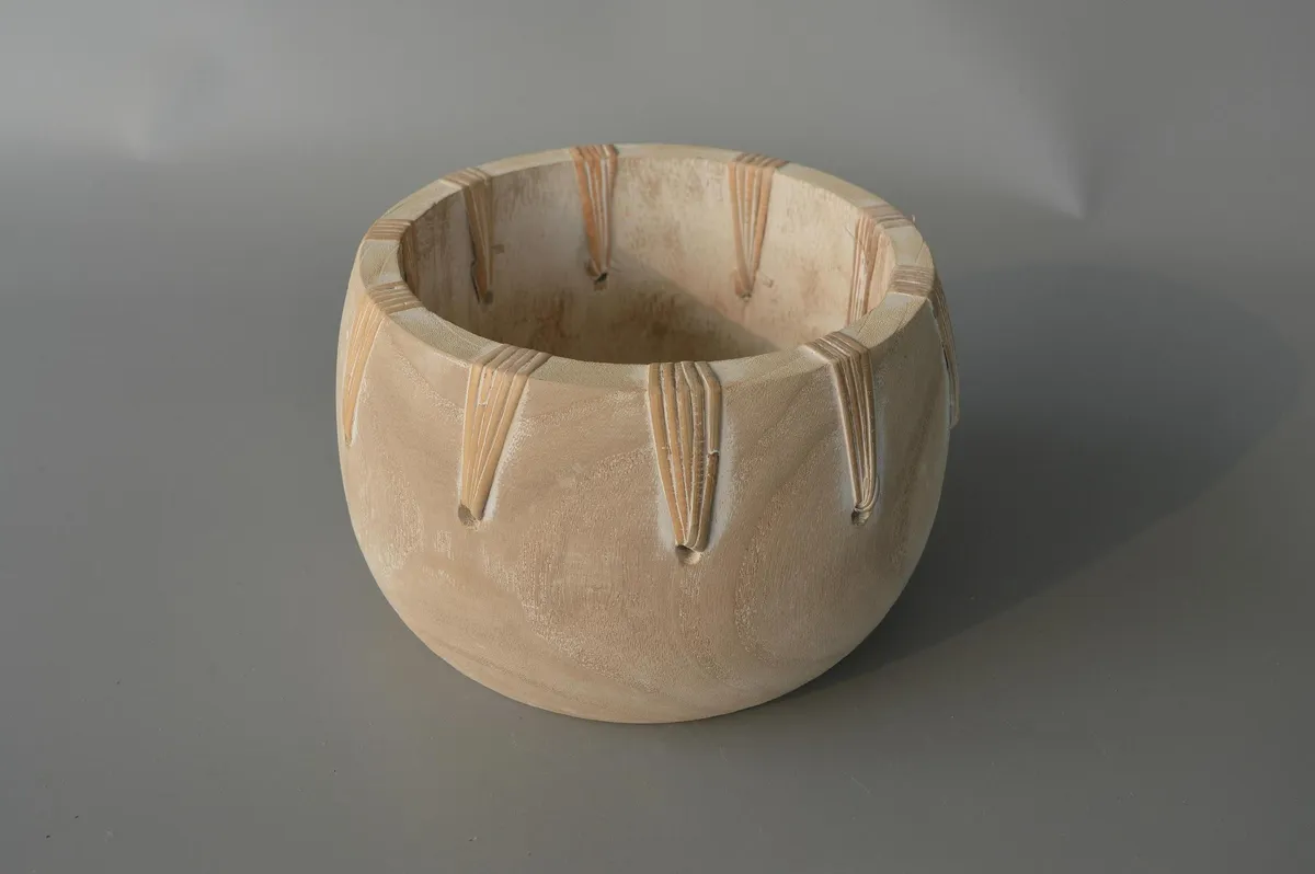 Alto - Ancho - Profundidad Cuenco de Madera "Mimbre" Blanco 15×23×23 cm