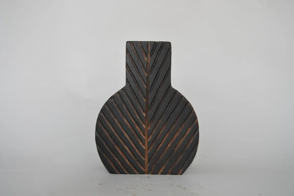 Jarron de Madera "Folia" Negro 21×17×7 cm