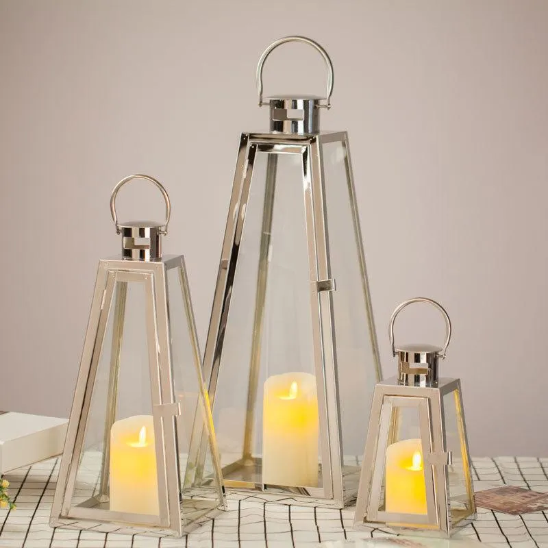 Trio de Fanales de Acero Inoxidable 18×18×51 cm - 14×14×38 cm - 10×10×24 cm