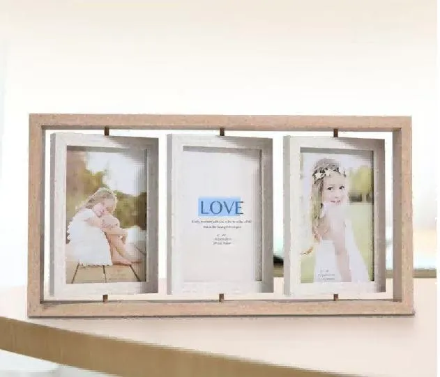 Portaretrato X3 de Madera con Blanco Giratorio Doble Foto Vertical 13×18 cm