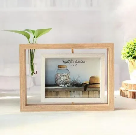 Portaretrato de Madera Giratorio Doble Foto Horizontal C/florero de Vidrio 13×18 cm