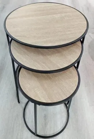 Set X3 Mesas Ratonas "Nido" de Hierro y Madera Clara 30×40 cm - 40×45 cm - 50×50 cm