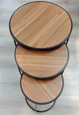 Set X3 Mesas Ratonas "Nido" de Hierro y Madera Oscura 30×40 cm - 40×45 cm - 50×50 cm