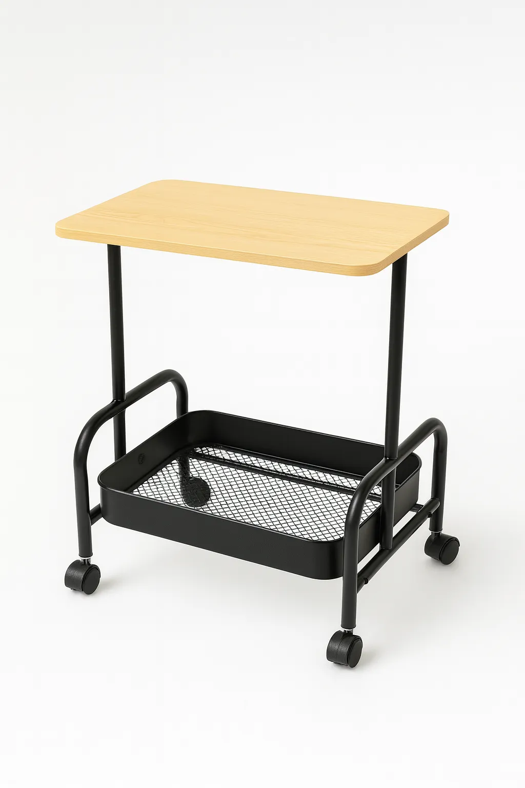 Mesa Carro 2 Niveles de Hierro Negra y Madera Clara 52.5×42×29 cm