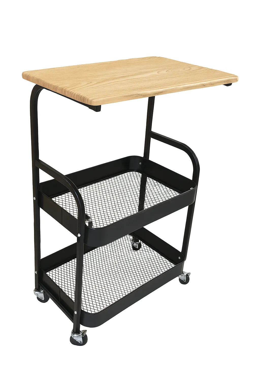 Mesa Carro 3 Niveles de Hierro Negra y Madera Clara 77×44×30 cm