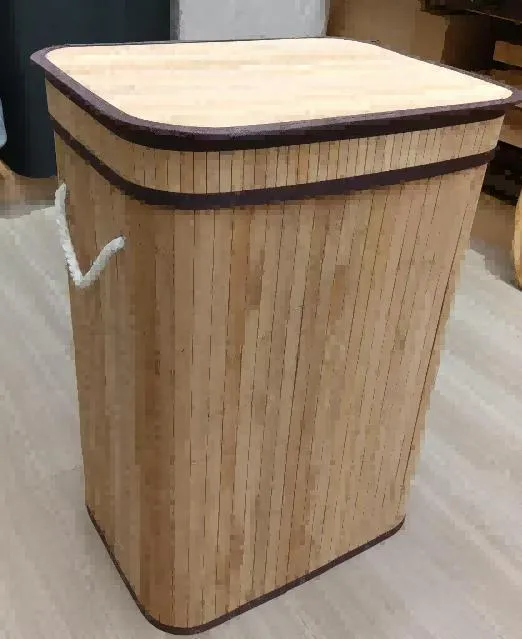 Cesto de Bambú Rectangular con Tapa y Lineas Negras 40×30×60 cm