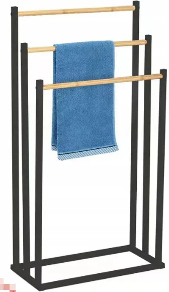 Toallero de Pie de Hierro Negro y Bambu 3 S TAMAÑO: 45×21×86 cm