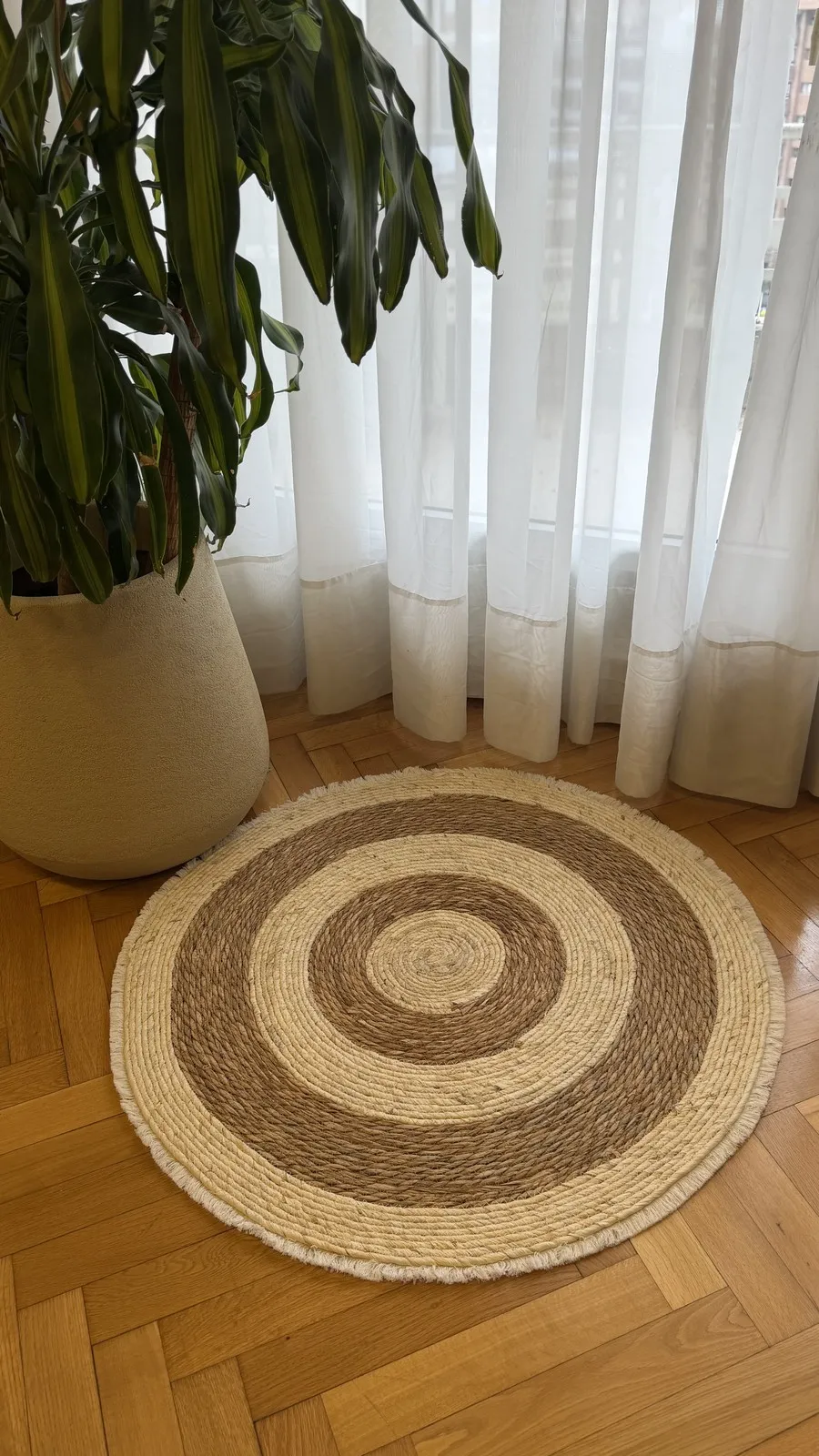 Alfombra de Fibras Naturales "Bitono" con Borde de Algodon 100 cm