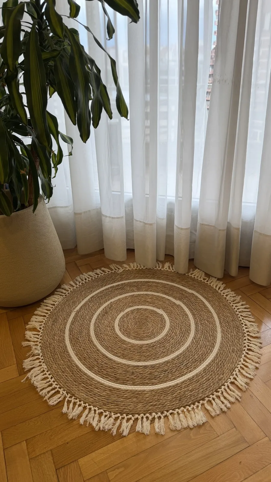 Alfombra de Fibras Naturales Bitono con Flecos de Algodon 100 cm