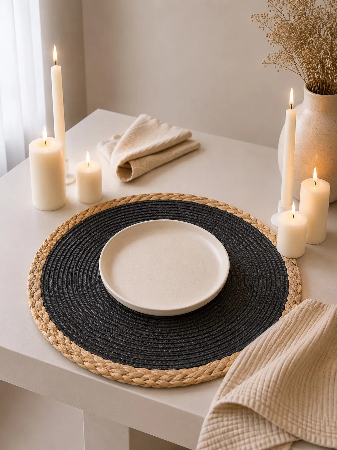 Individual Pp Negro con Borde Natural 38 cm