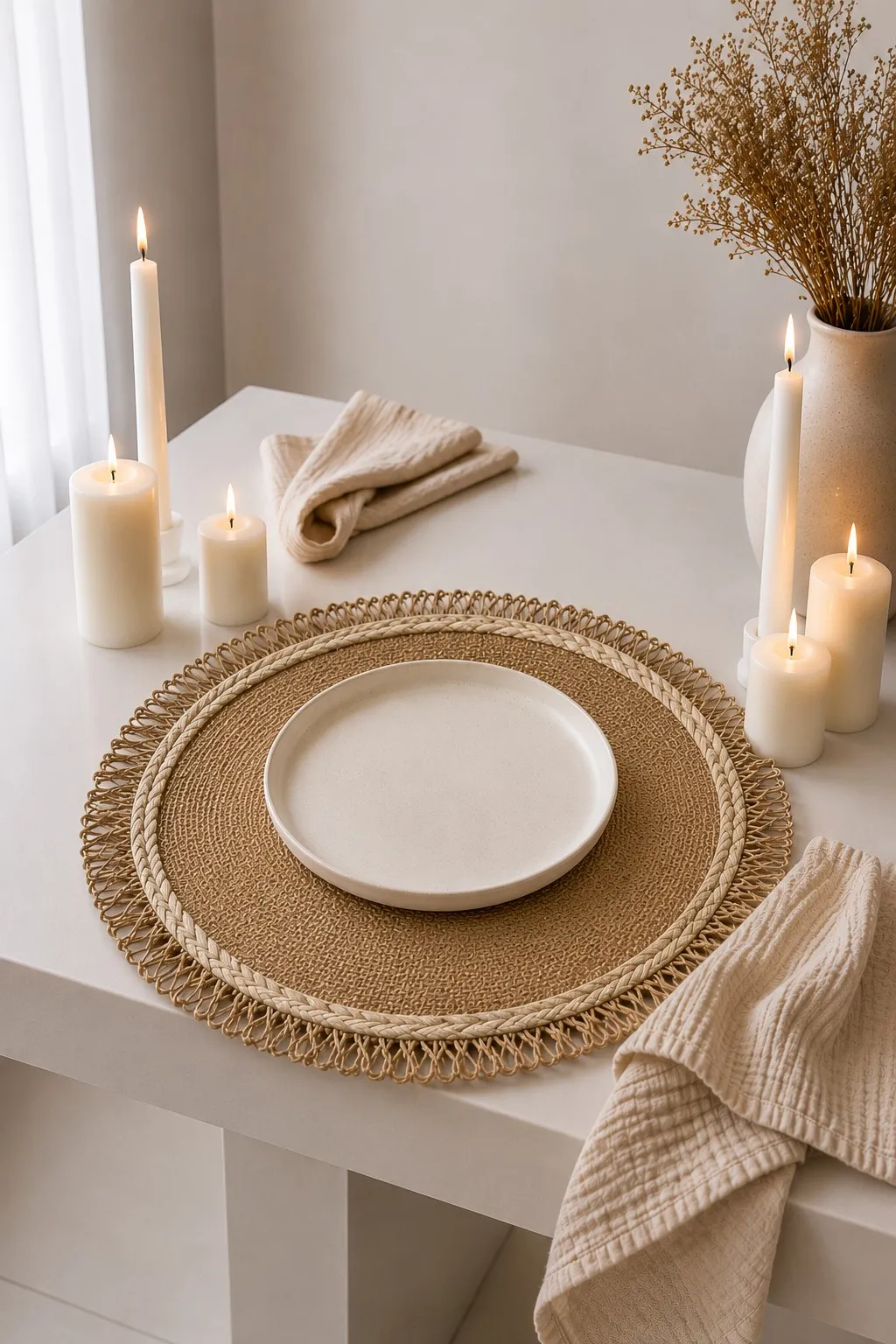 Individual Arpillera Beige con Borde Natural 38 cm
