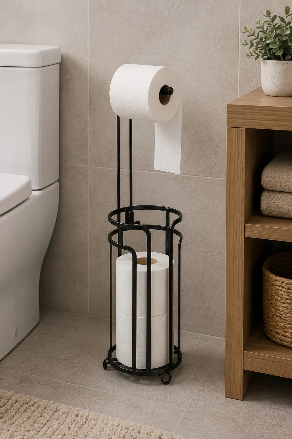 Porta Papel Higienico de Hiero con Espacio de Guardado 16,5×64,5 cm