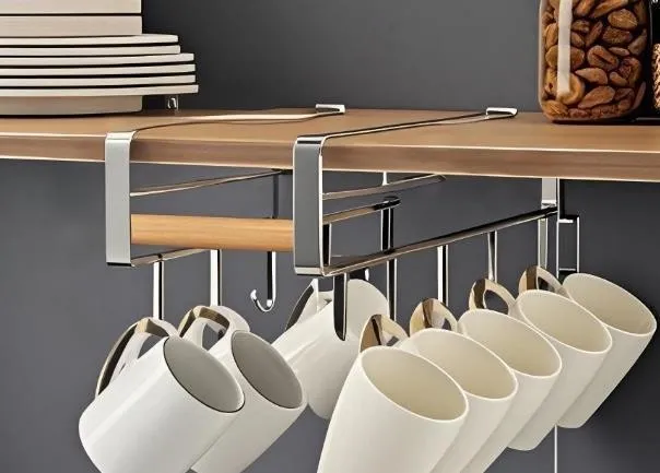 Organizador de Tazas para Estante de Hiero Cromado y Madera 27×10.5×10.5 cm
