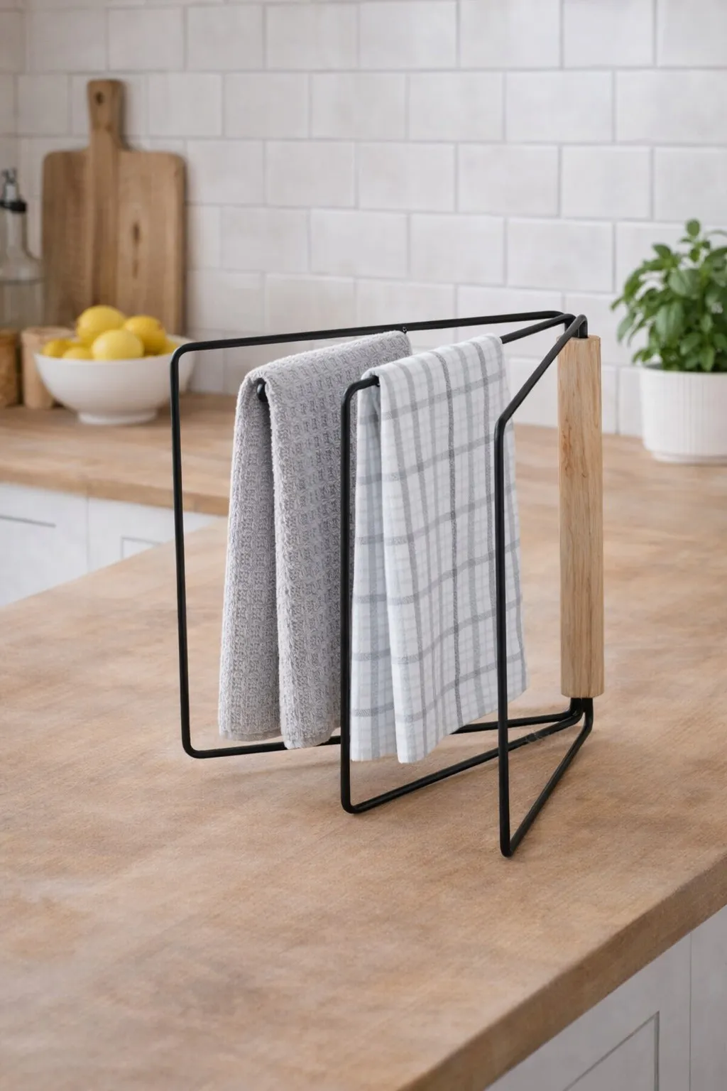 Soporte para Repasadores de Hierro con Madera 27.5×25×25.2 cm