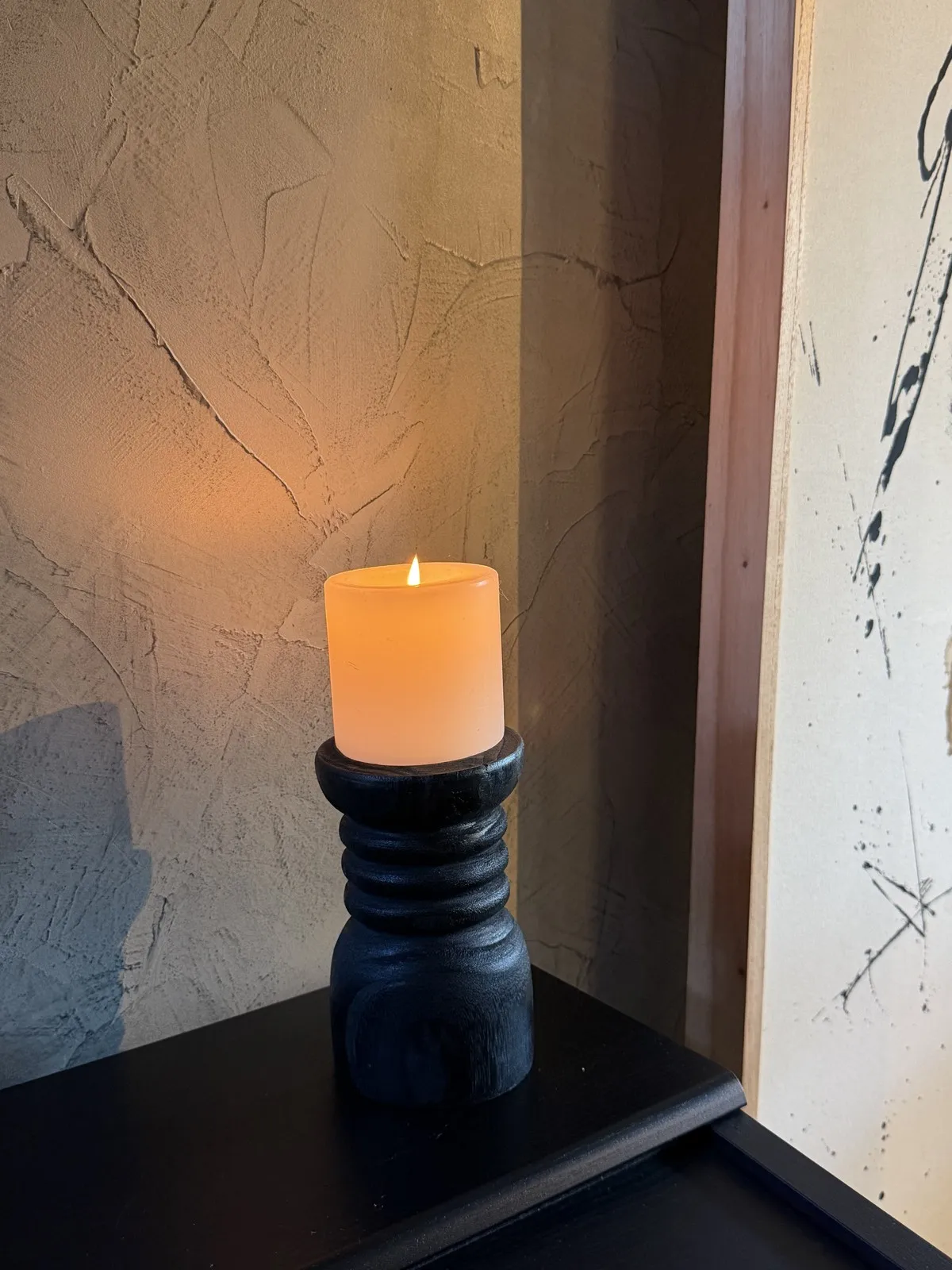 Candelabro de Madera Negro 18×11×11 cm