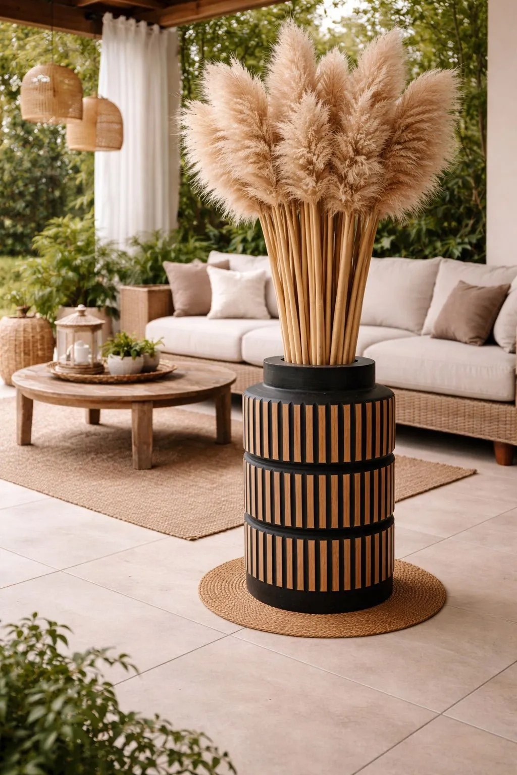 Tocho de Madera "Africa" Natural y Negro 45×31×31 cm