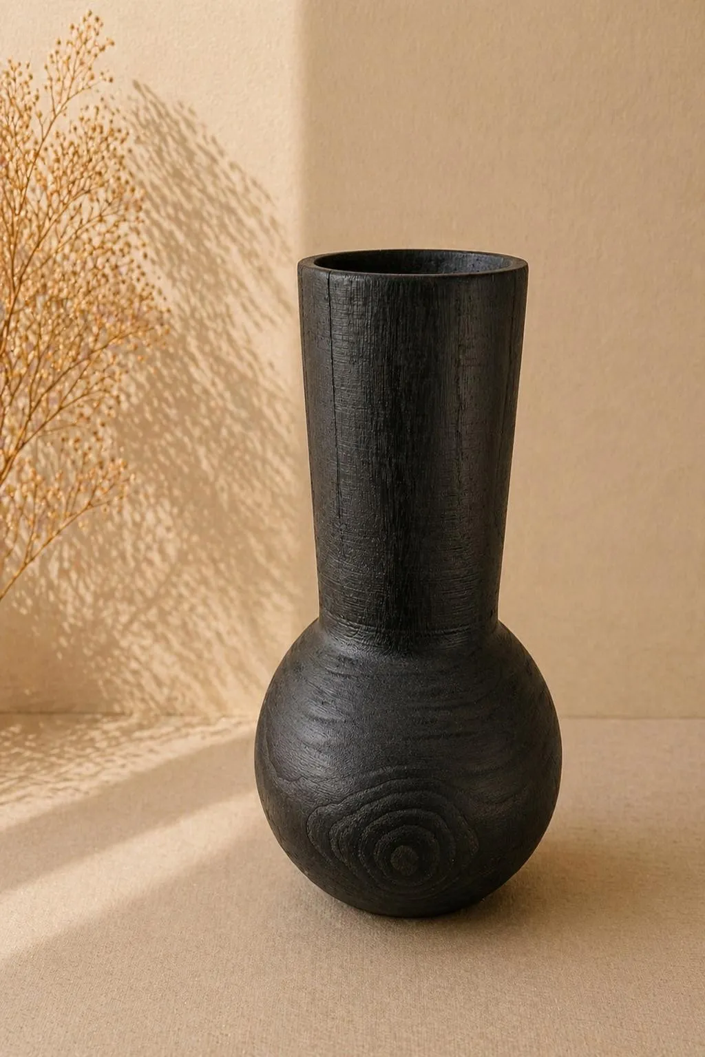 Jarron de Madera "Tulip" Negro 30×18×18 cm