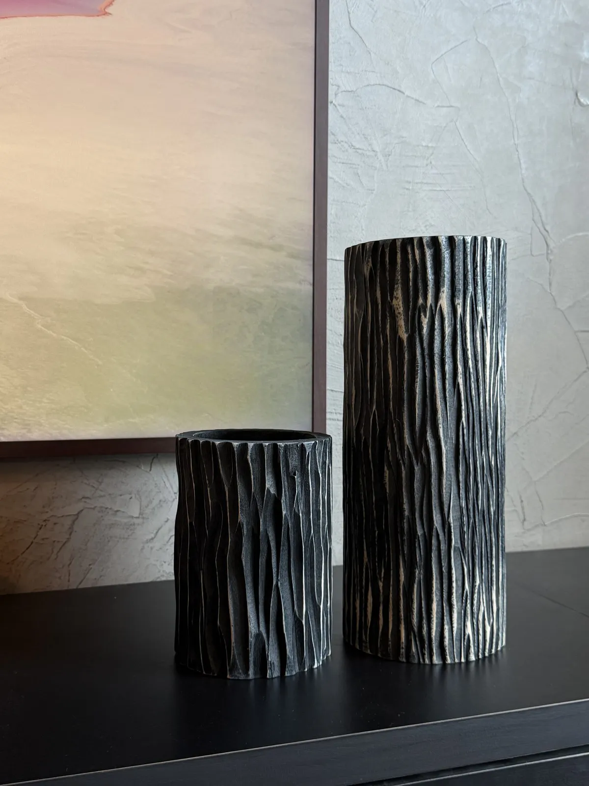 Jarron de Madera "Leña" Negro 19×14×14 cm