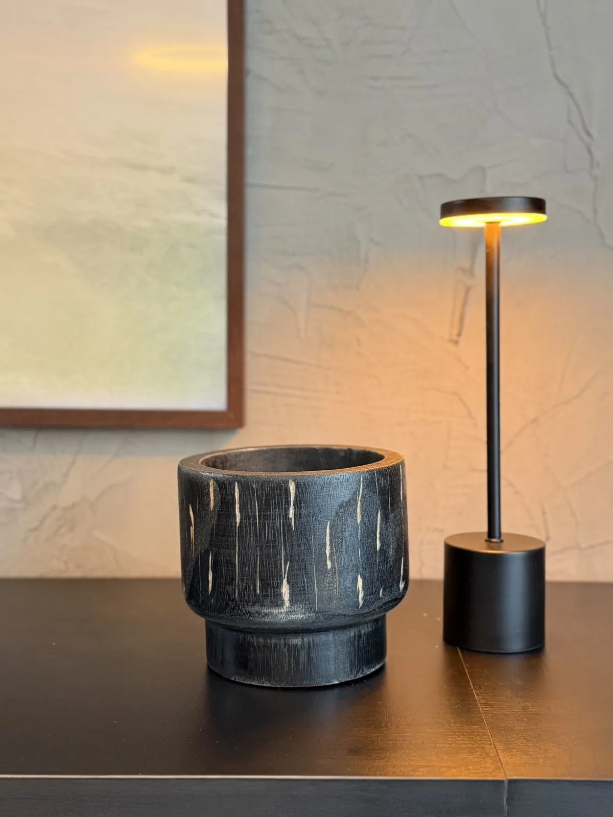 Alto - Ancho - Profundidad Cuenco de Madera "Rastro" Negro 15×17×17 cm