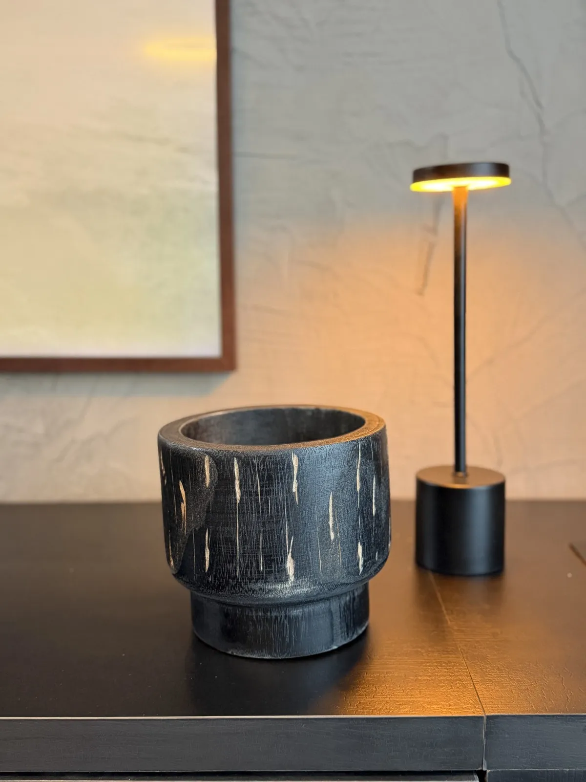 Alto - Ancho - Profundidad Cuenco de Madera "Rastro" Negro 15×17×17 cm