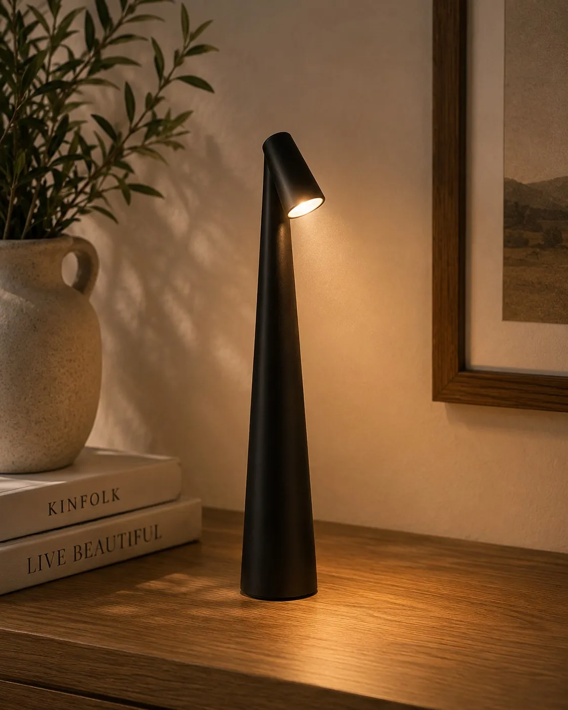 Lampara LED 2 Tonos, Tactil USB Recargable. Color: Negro y Blanco 35×5 cm
