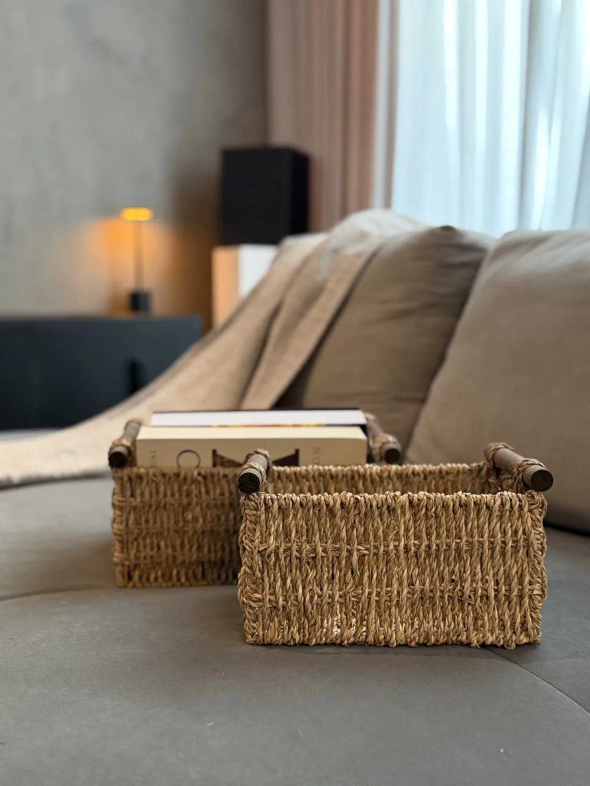 Set X 2 Cestos de Fibra Tejida 28×19×13 cm - 23×15×12 cm
