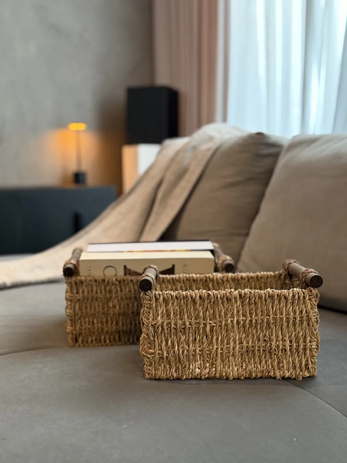 Set X 2 Cestos de Fibra Tejida 28×19×13 cm - 23×15×12 cm