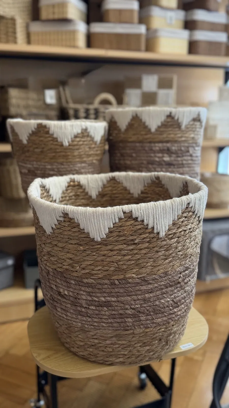 Set X 3 Cestos de Fibras Naturales (Beige y Negro) 28×24 cm - 31×29 cm - 36×33 cm