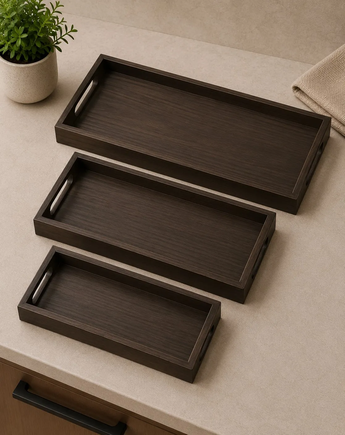 Set 3 Bandejas Madera Oscura Mdf 50×21 cm - 40×18 cm 30×15 cm