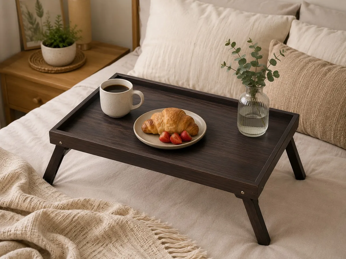 Bandeja de Cama Plegable Madera Oscura Mdf 50×30 cm