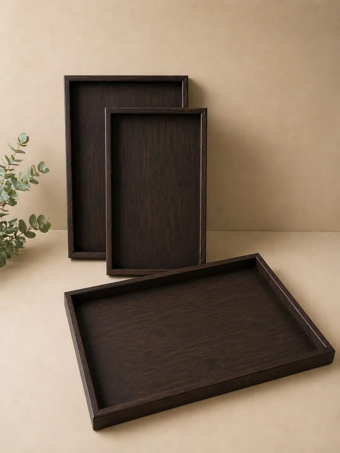 Set 3 Bandejas Madera Oscura Mdf 40×30 cm - 35×25 cm 30×20 cm